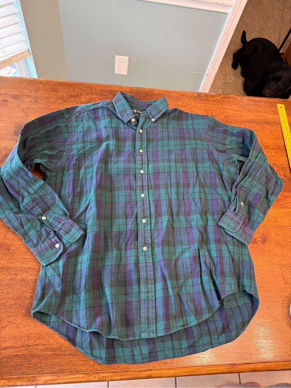 Ralph Lauren Plaid Flannel Shirt Mens L Blaire Green Navy